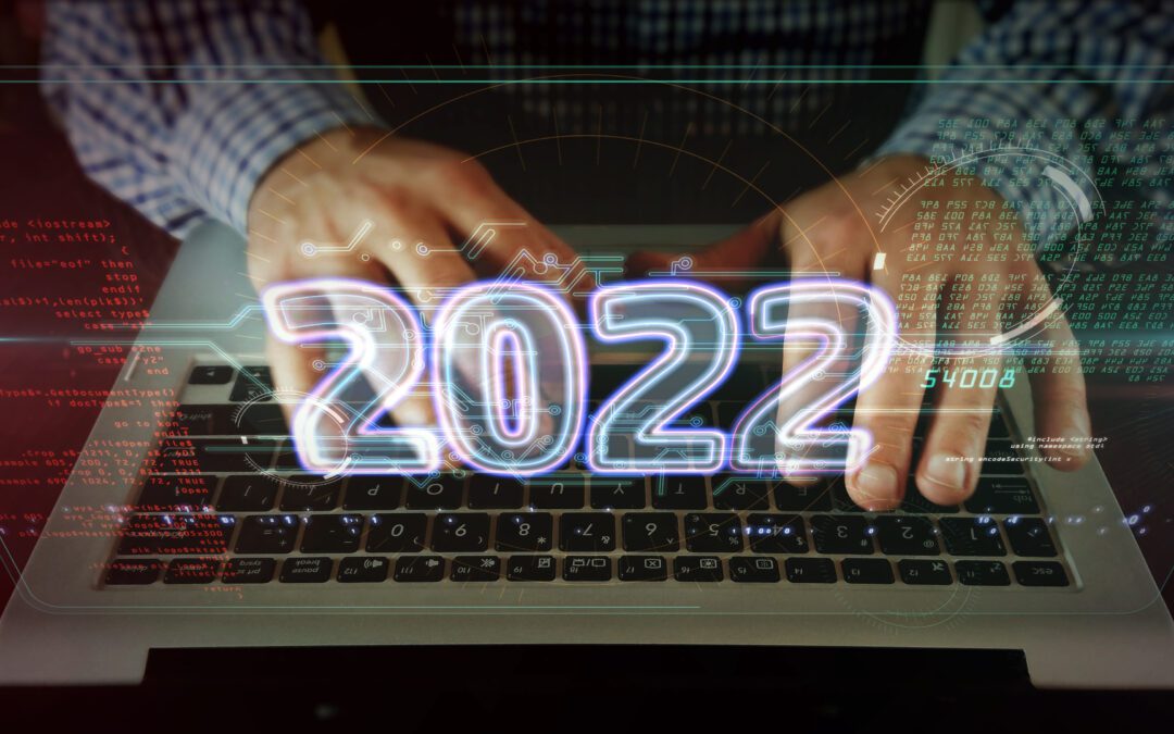 2022 Year, New Cyber Design Concept. Man Typing On The Computer